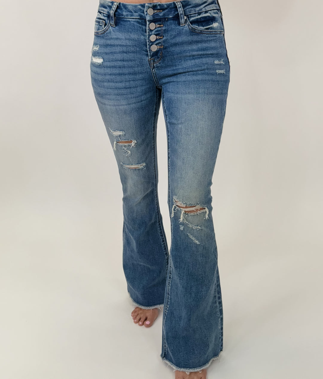 Camden Mid Rise Distressed Flares-