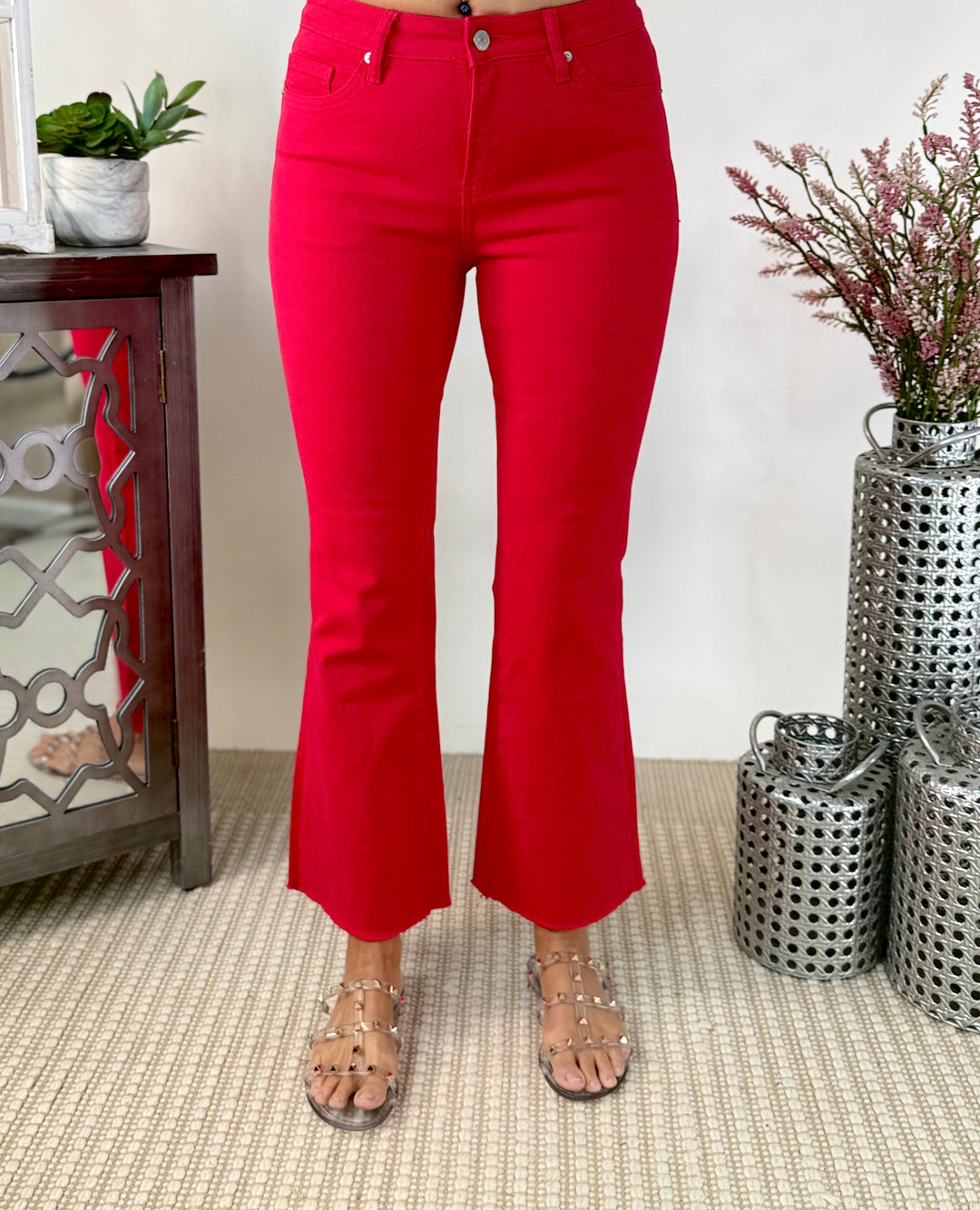 HIGH RISE ANKLE FLARE: HUSKER RED