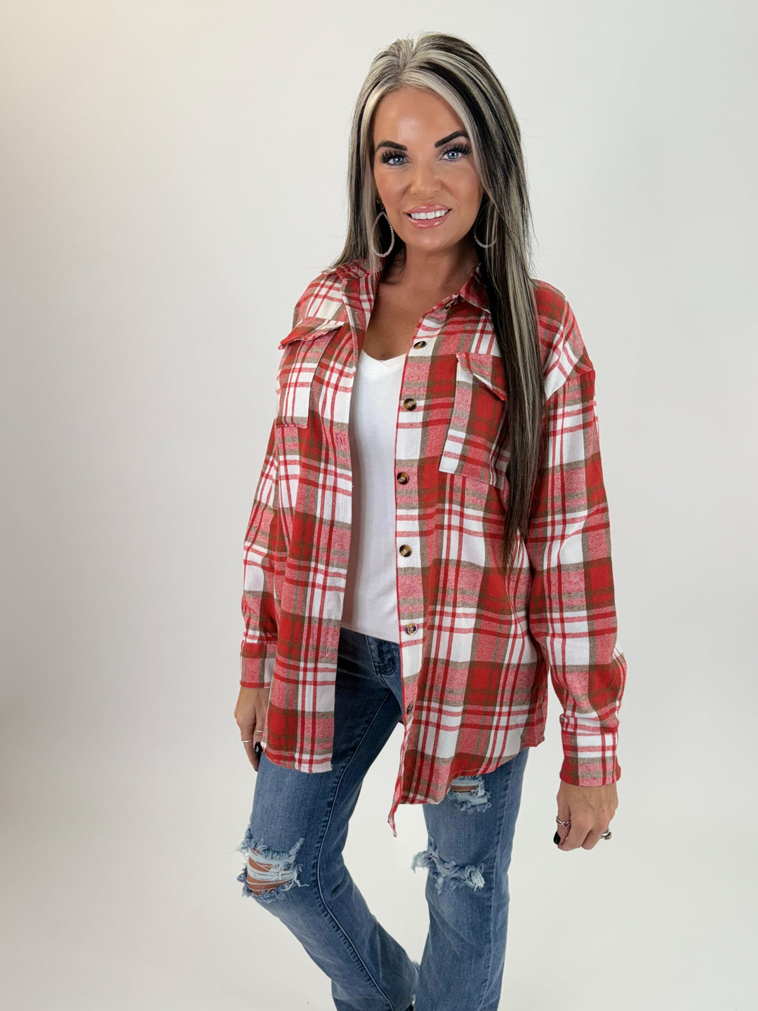 Red Plaid Button Down Flannel