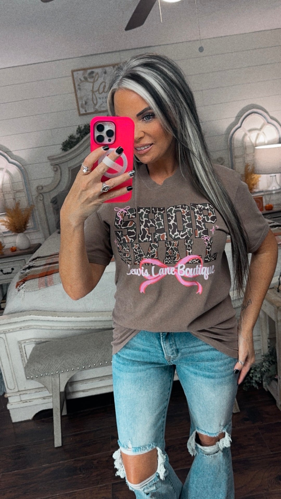 Shop Small Lewis Lane tee Leopard + Pink Graphic Tee