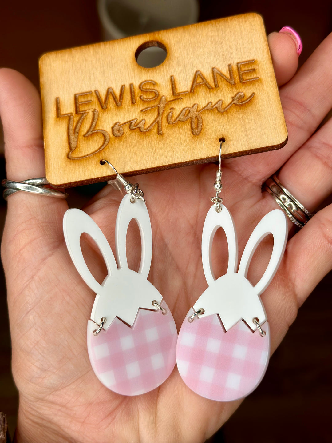 Pink Plaid Bunny Earrings