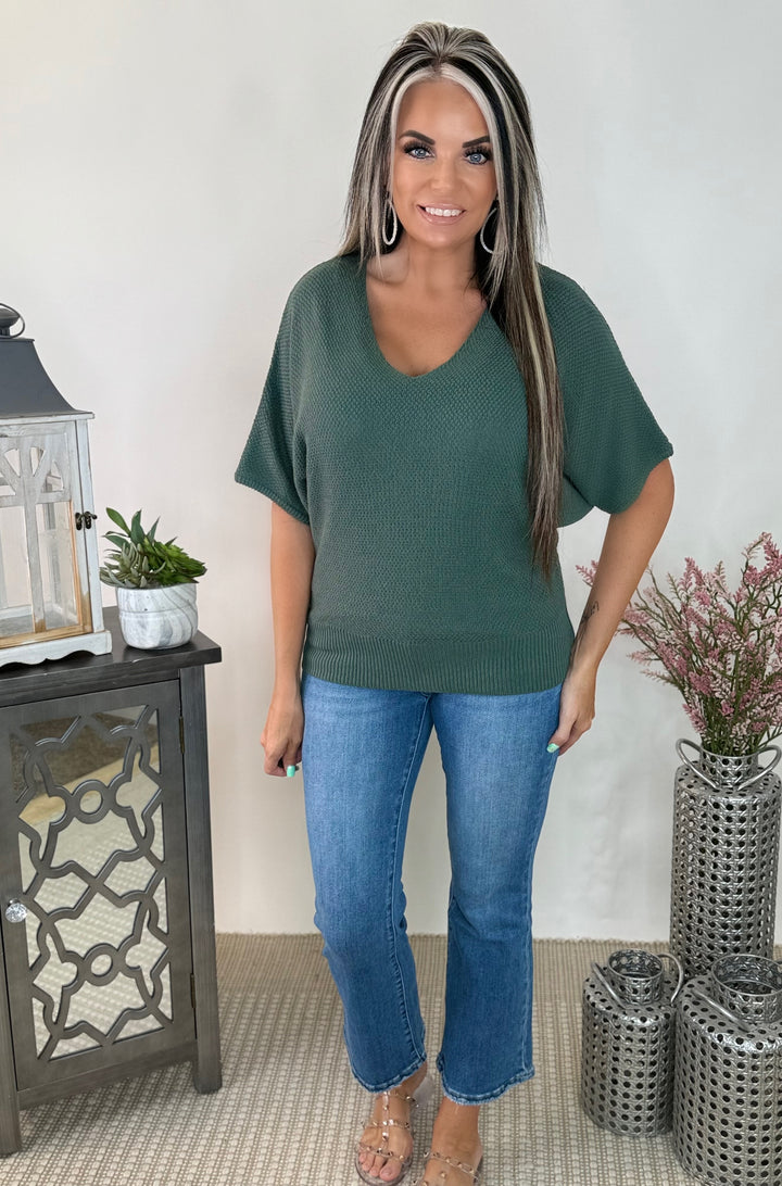 V Neck SS Dolman Top - Jade