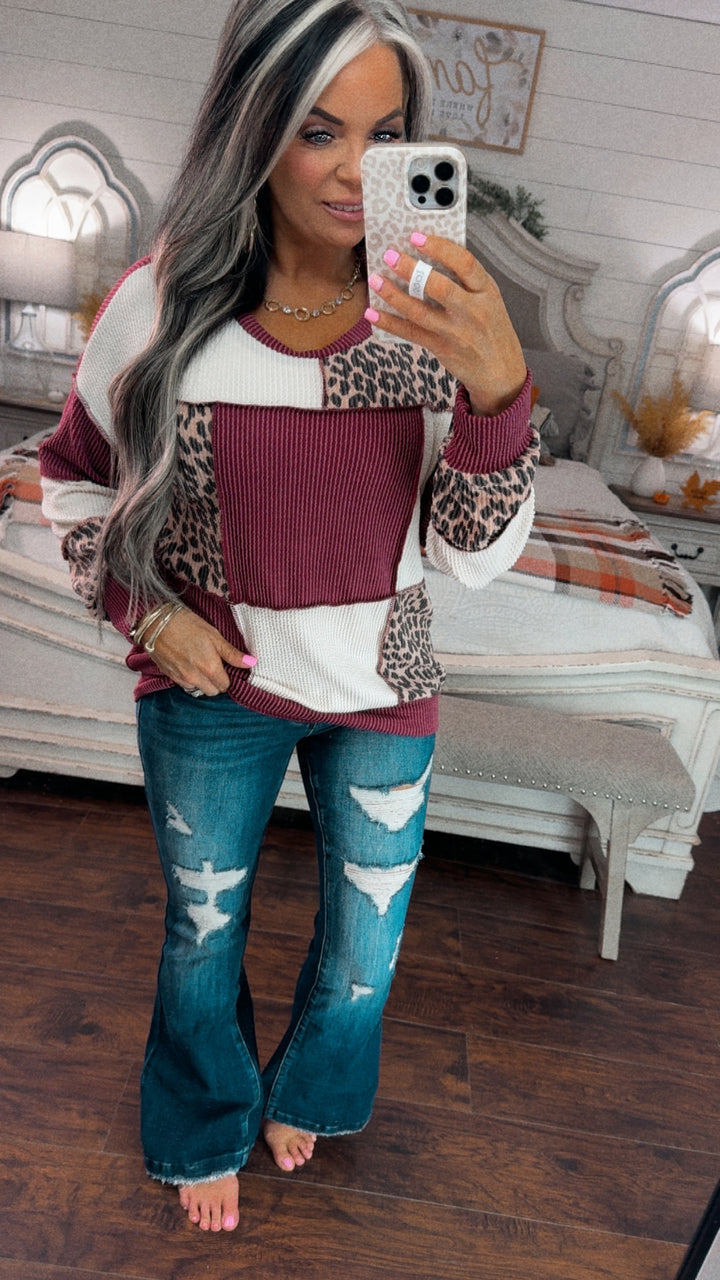 Patchwork Perfection Ribbed Knit Top