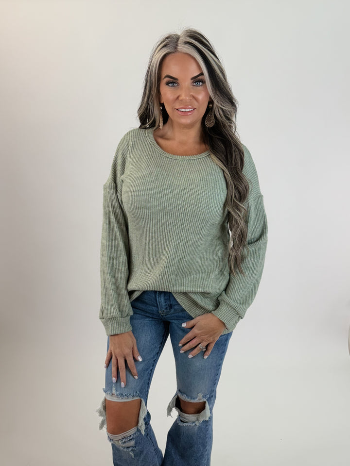 DOORBUSTER Sage Waffle Knit Long Sleeve Top