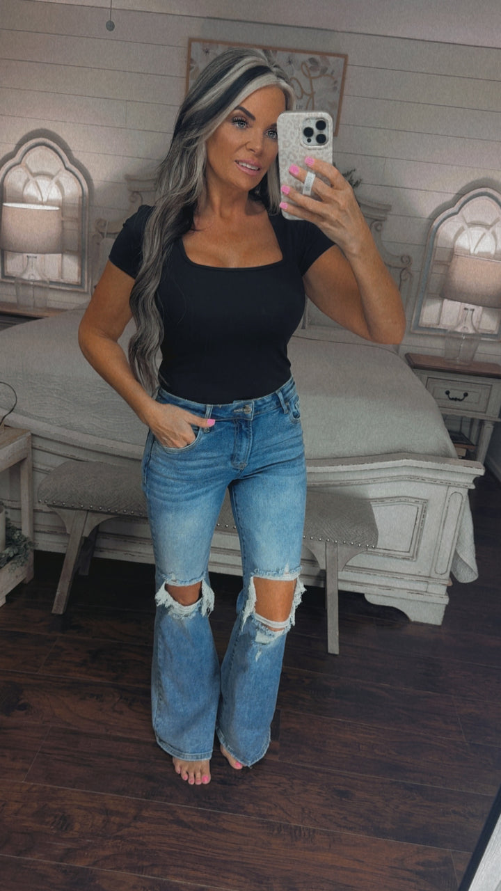 Essential Square Neck Bodysuit (Black)