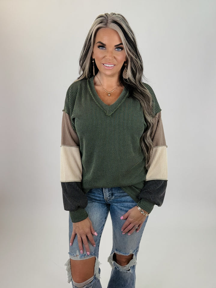 Olive Dreams Color Block Top