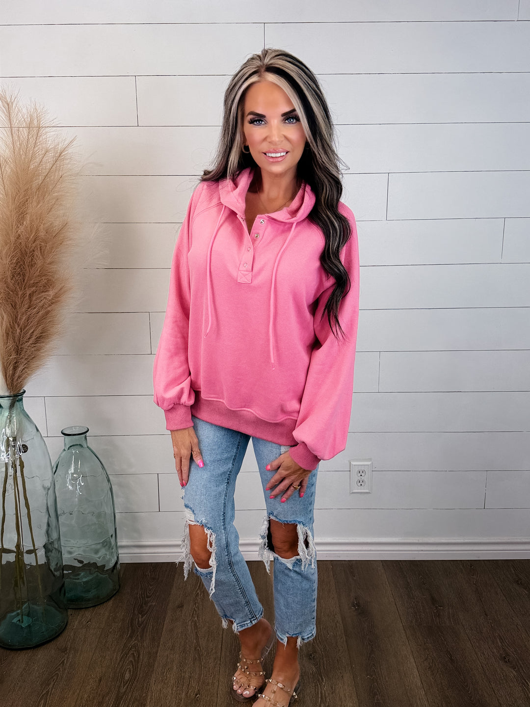 Pretty in Pink Henley Hoodie