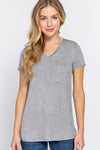 DOORBUSTER Short Sleeve V-neck Top with Pocket: GREY
