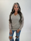 DOORBUSTER Striped Contrast V-Neck Top