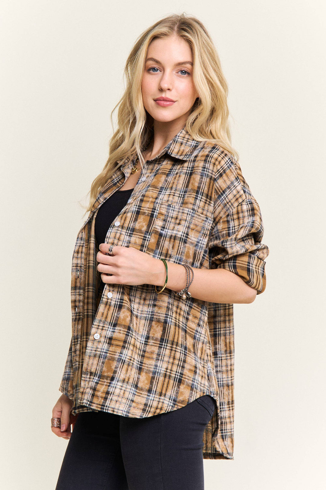 BURNOUT PLAID WASHED-LOOK SHIRT mustard