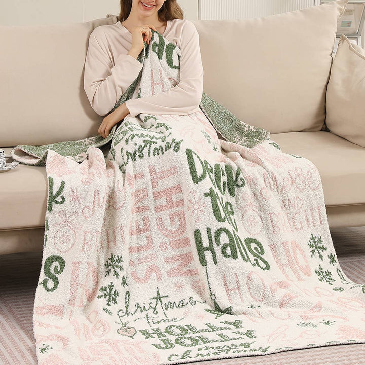 Holly Jolly X-Mas Print Cozy Soft Throw Blanket