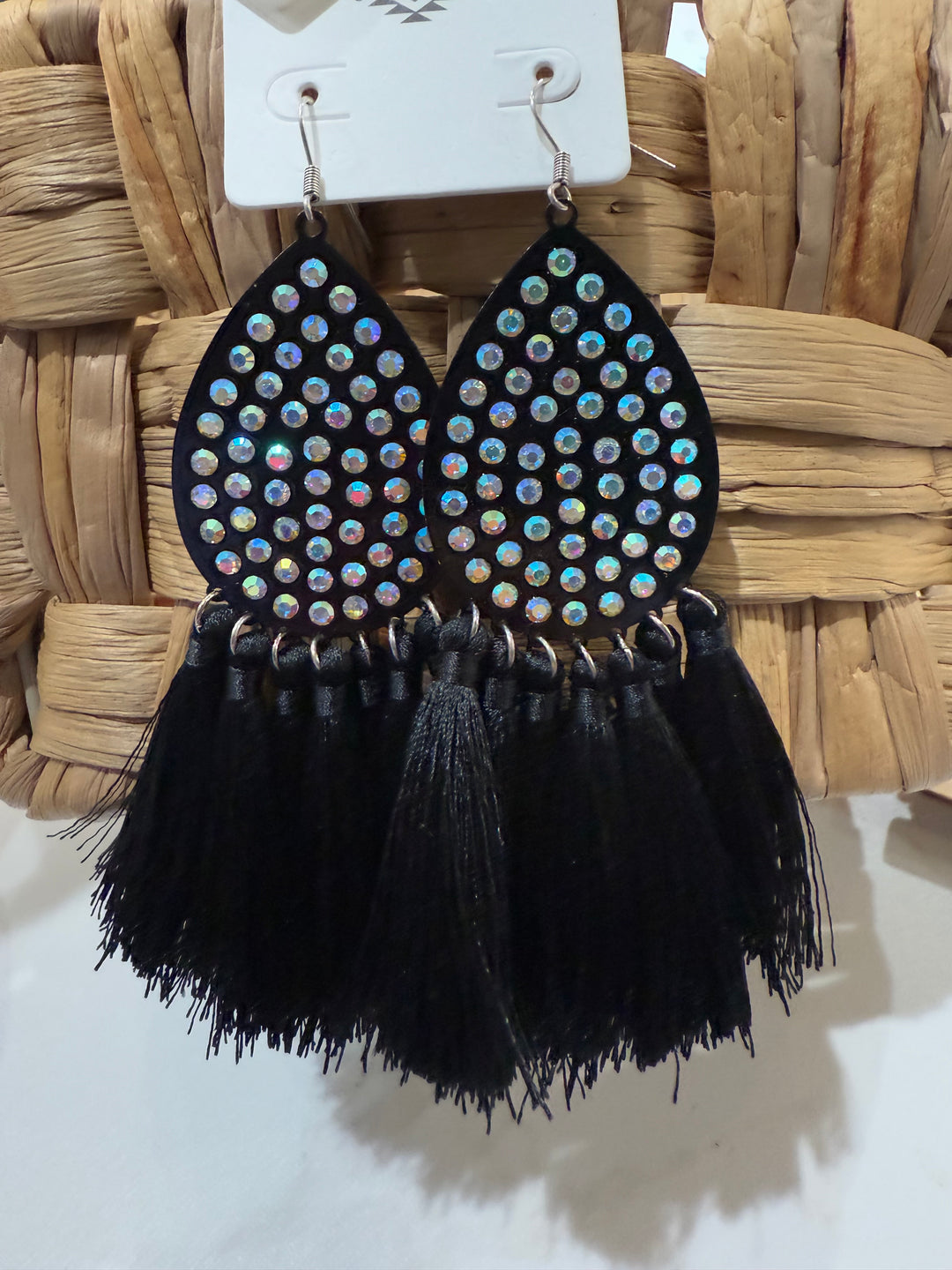 Black Fringe rhinestone earrings