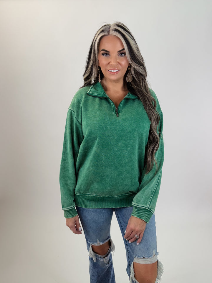Forest  acid Washed Half Zip