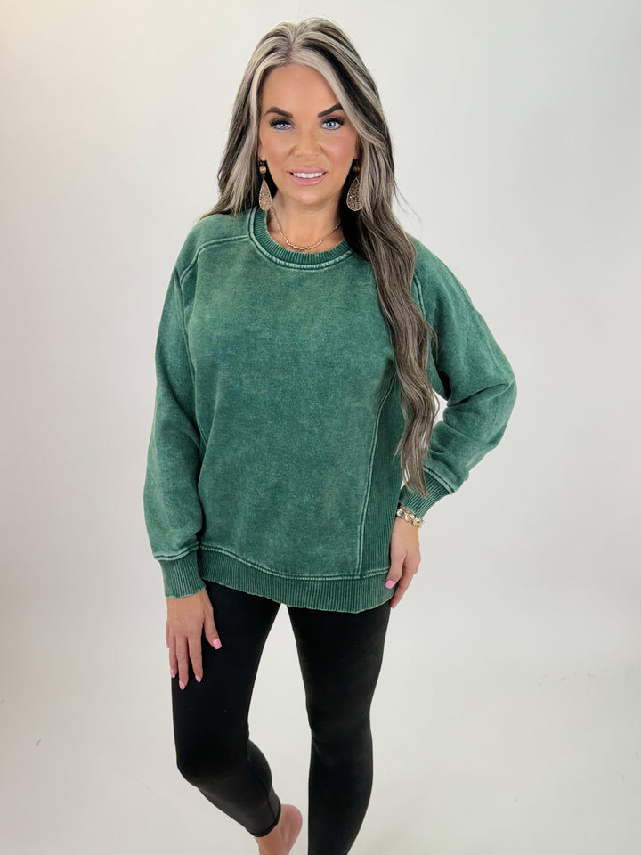 Acid Wash Oversized Fleece Pullover | ZENANA FOREST