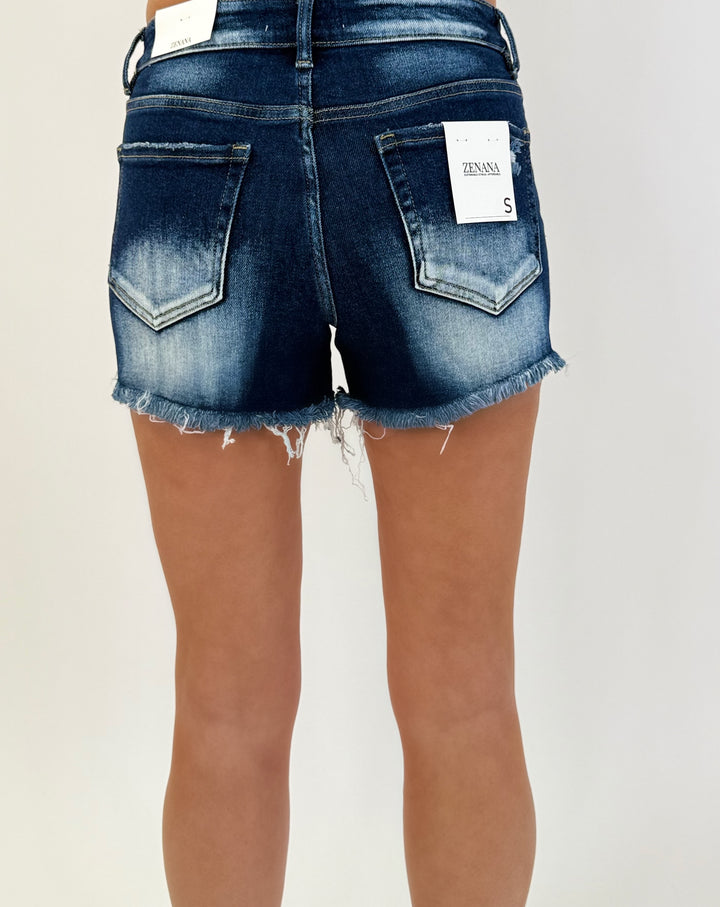 Midnight Fade Distressed Denim Shorts