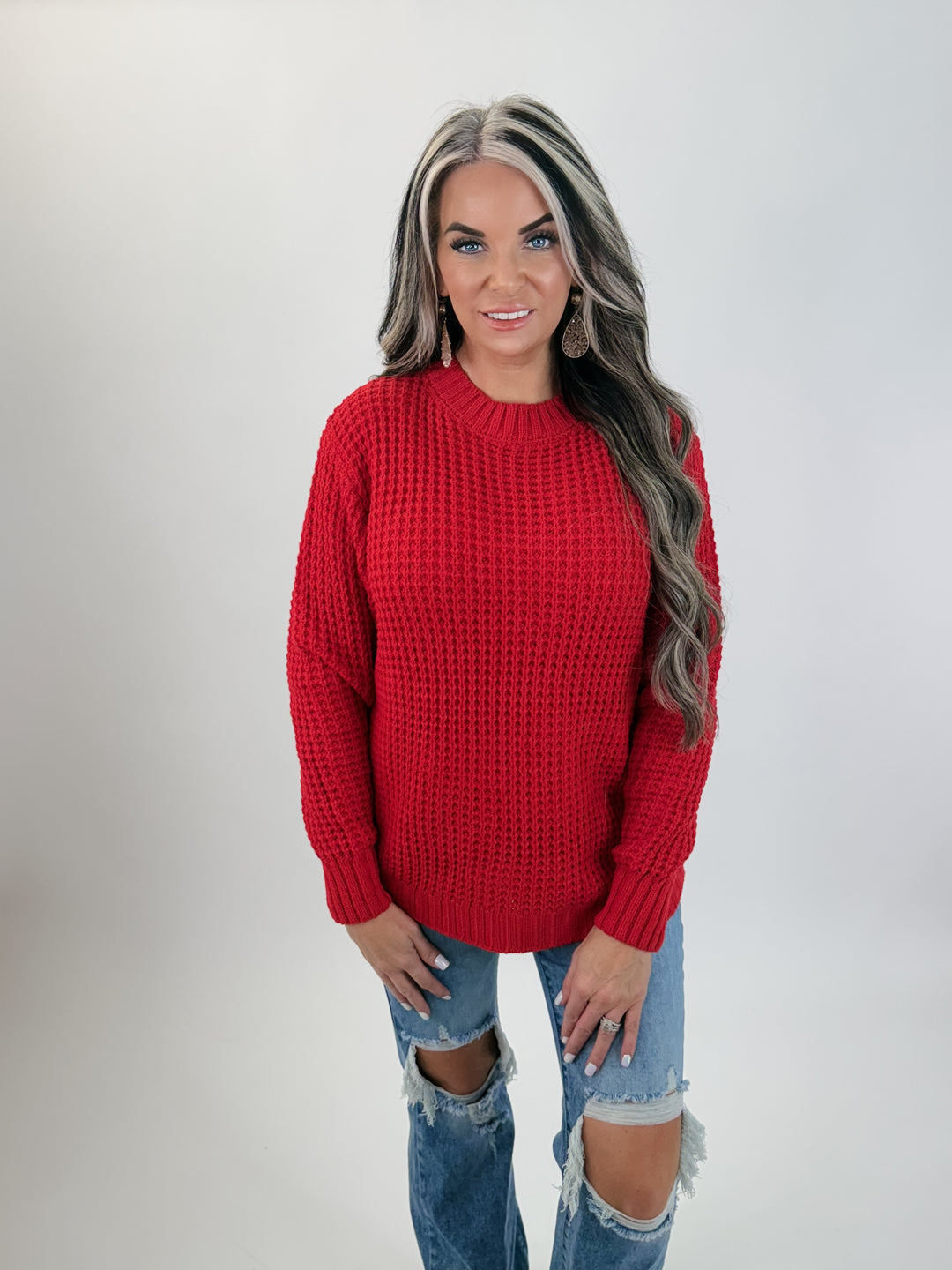 DOORBUSTER Red waffle sweater