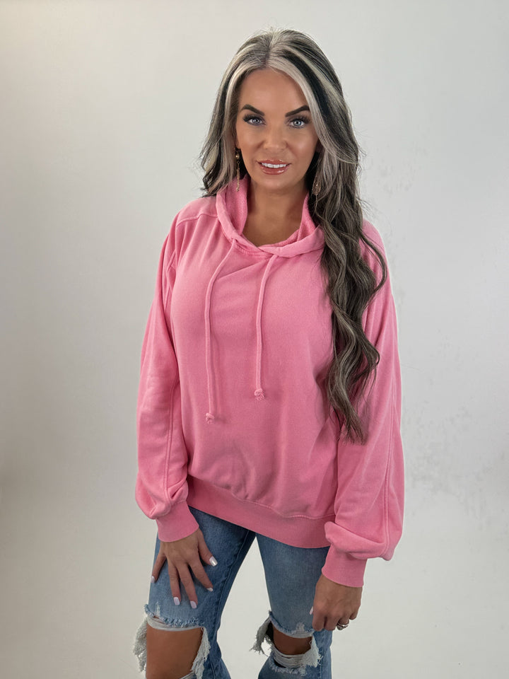 Mineral Washed Seam Detail Hoodie: TAFFY PINK