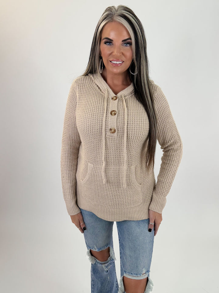 Oatmeal Cozy Button Front Hoodie
