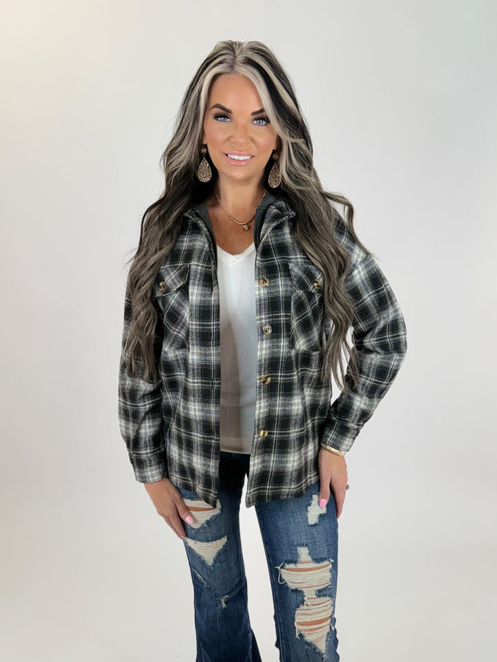 FRENCH TERRY PLAID JACKET: BLACK