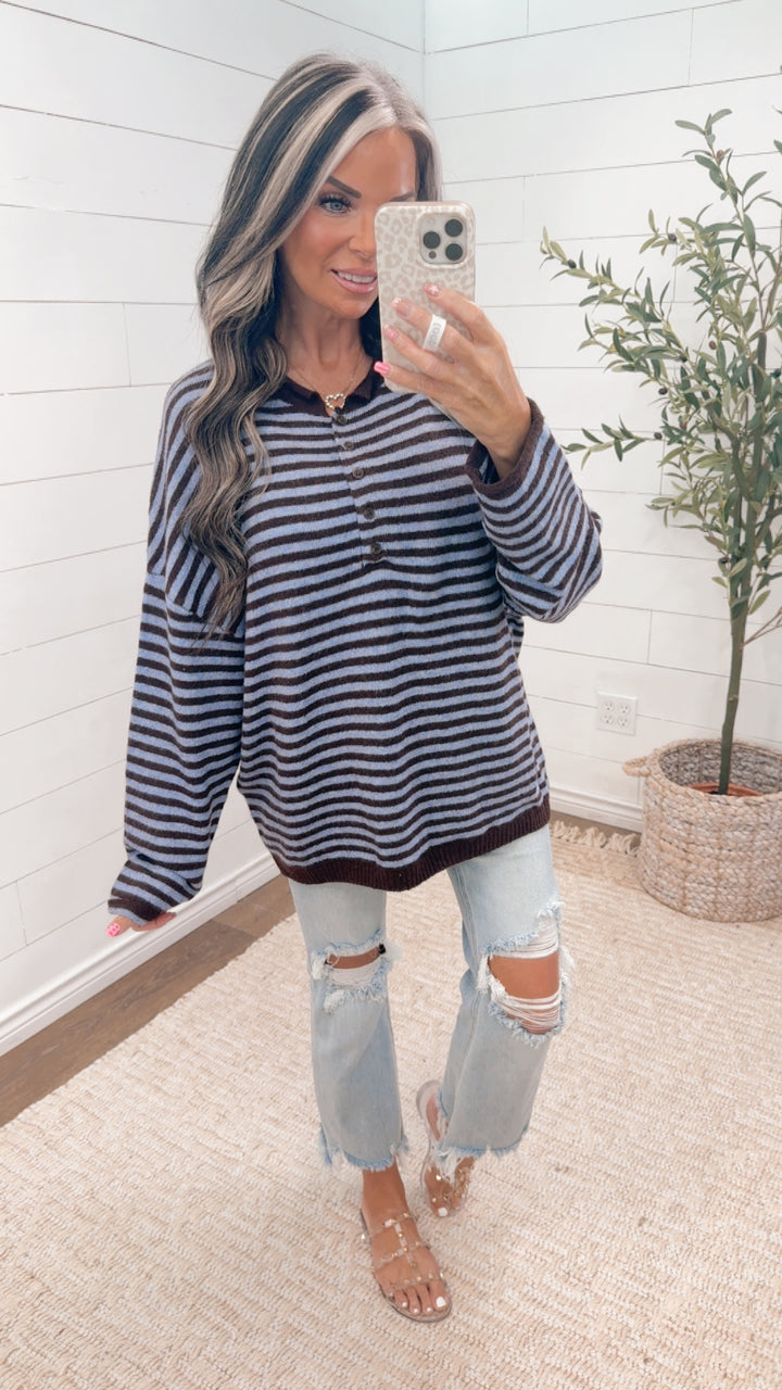 Blue Hour Striped Henley