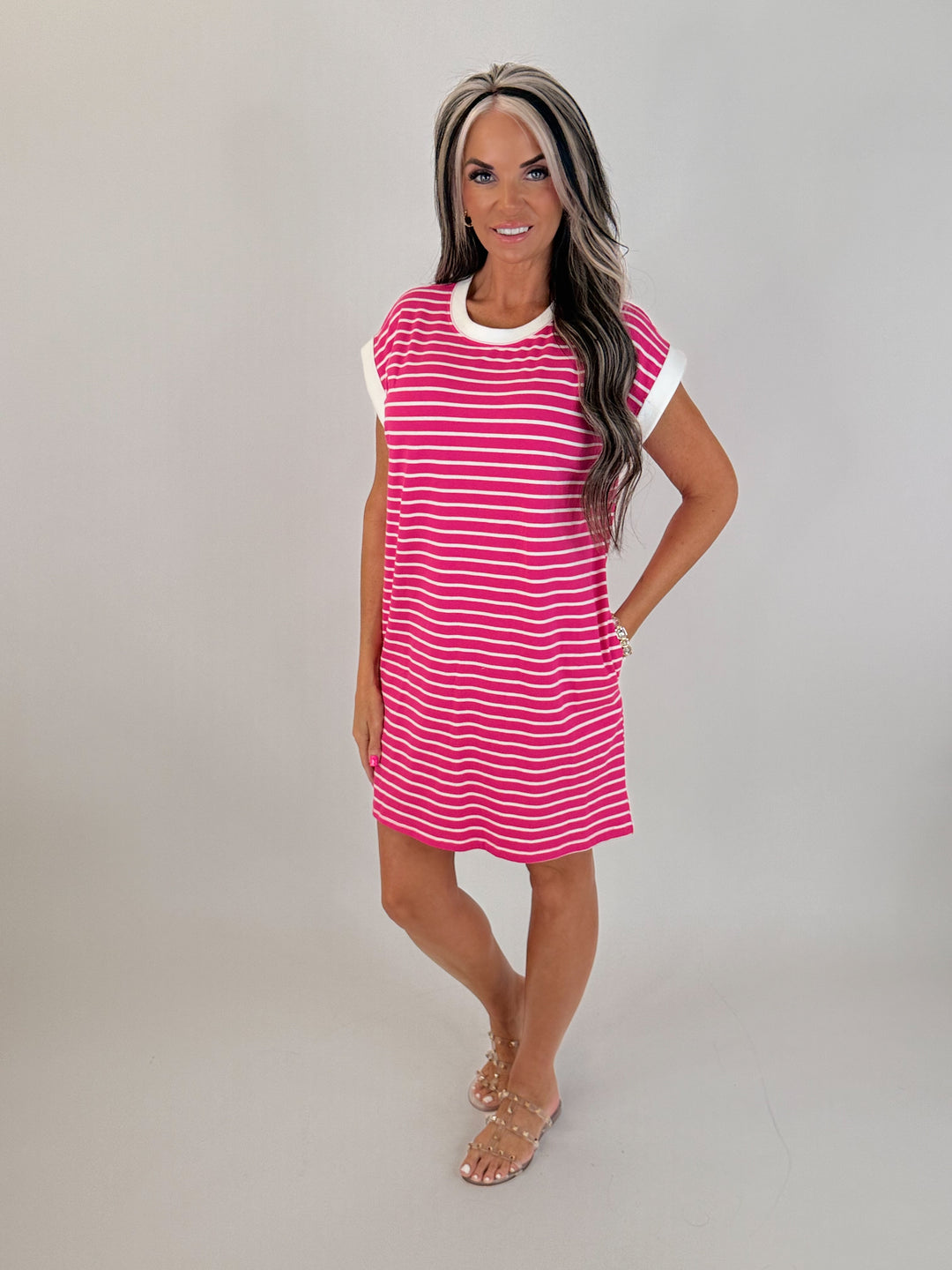 Pink Stripe T shirt Dress several colors available