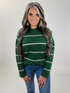 Striped Drop Shoulder Sweater -GREEN