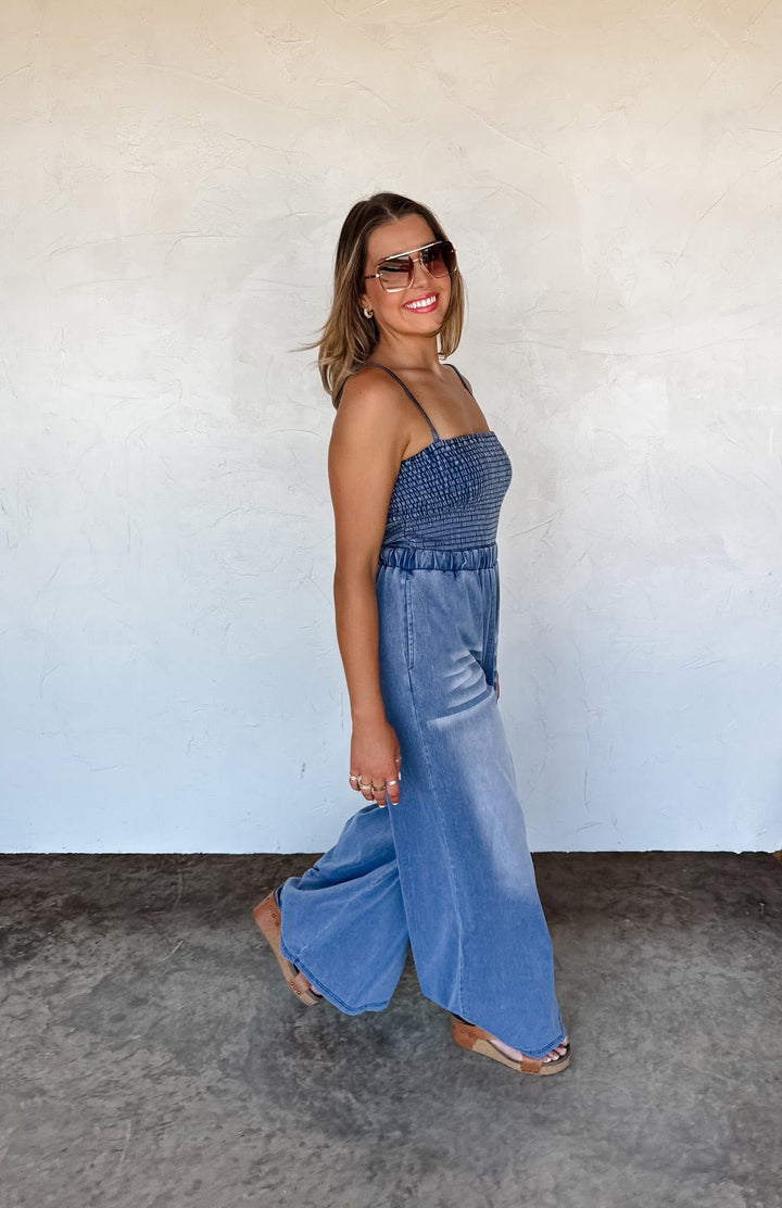 Denim jogger romper
