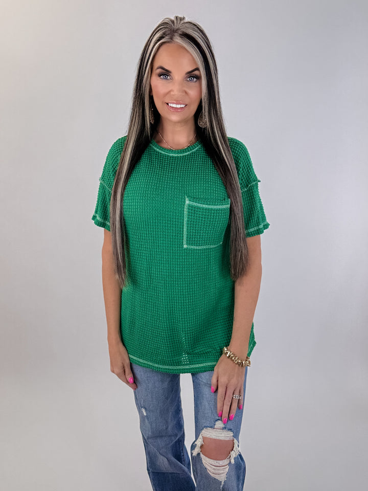 Everyday Waffle Pocket Tee – Green