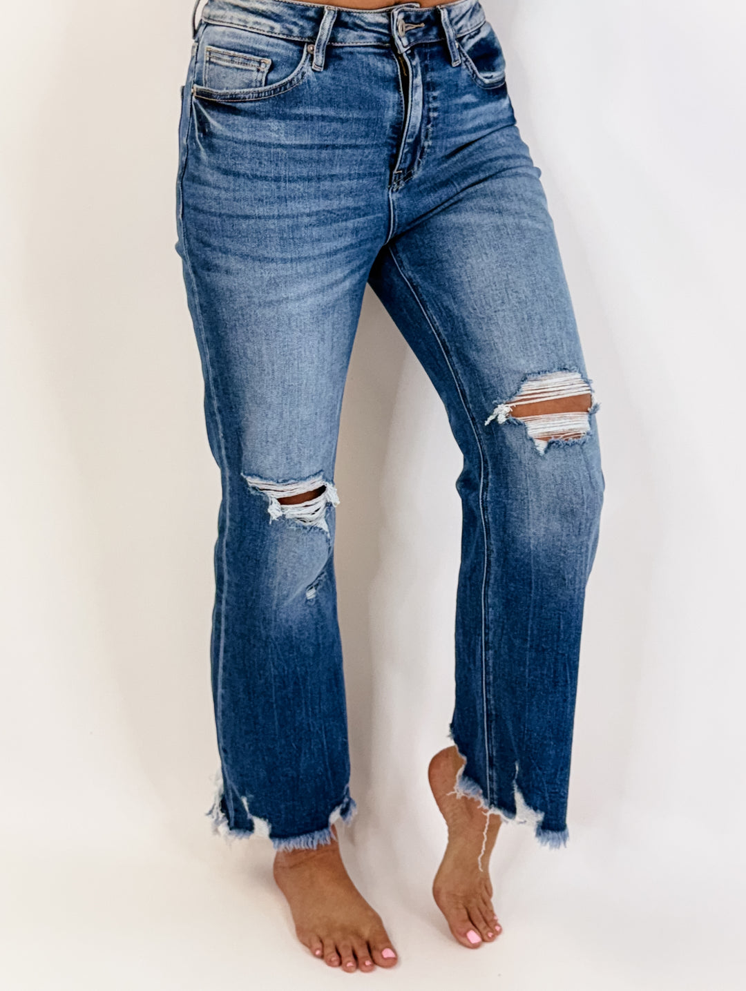 Jaden  High  Rise Distressed Straight wide legs