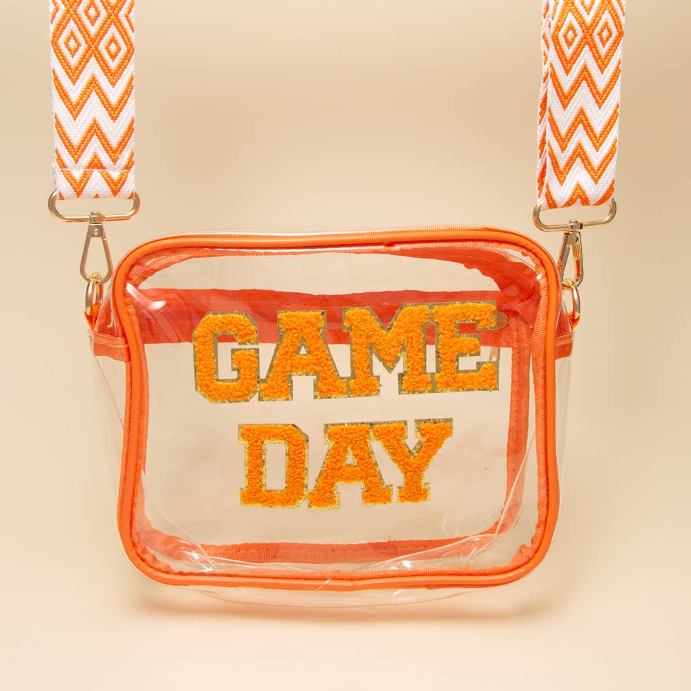 “Game Day” Fuzzy Chenille Clear Crossbody Bag: Orange