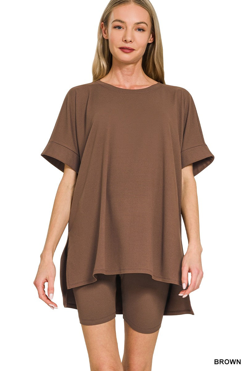 DOORBUSTER  Microfiber Top & Biker Shorts brown