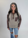 Sweet Comfort Henley Hoodie – Mocha Stripe