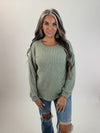 DOORBUSTER Sage Waffle Knit Long Sleeve Top