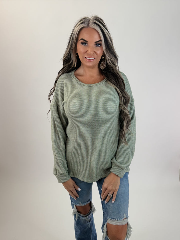 DOORBUSTER Sage Waffle Knit Long Sleeve Top