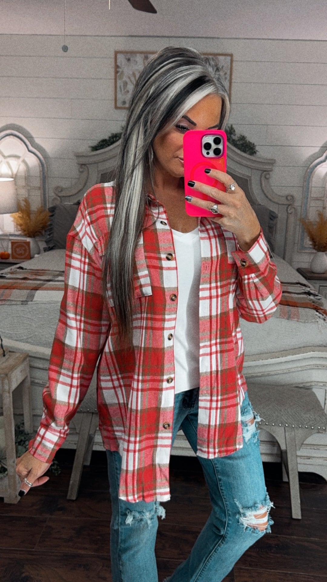 Red Plaid Button Down Flannel