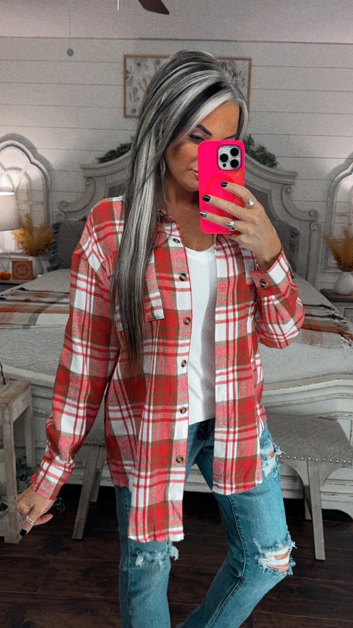 Red Plaid Button Down Flannel