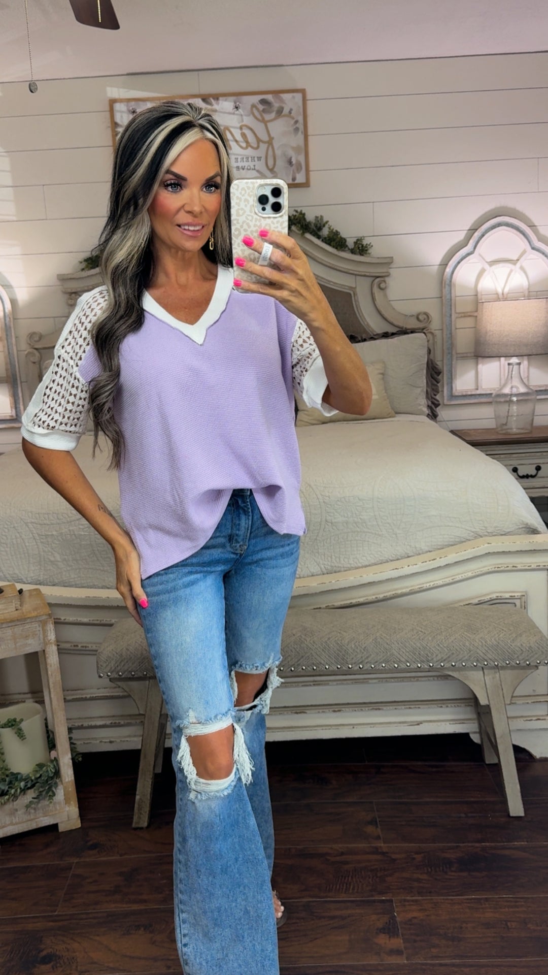 Lavender Skies Crochet Sleeve Top