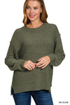 Exposed Seam Round Neck Sweater green