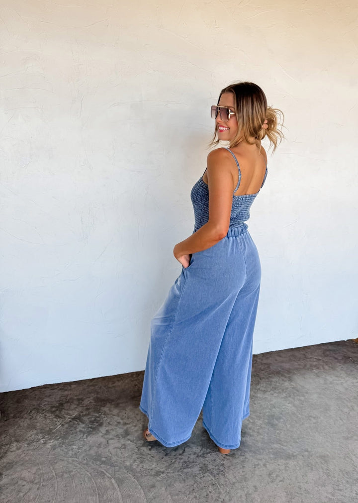 Denim jogger romper