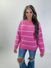 Striped Drop Shoulder Sweater -pink