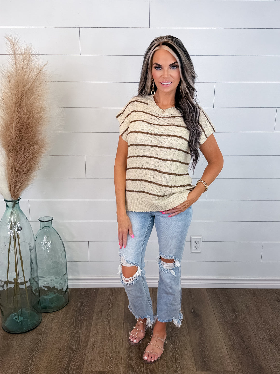 Weekend Latte Striped Sweater Top 2 colors