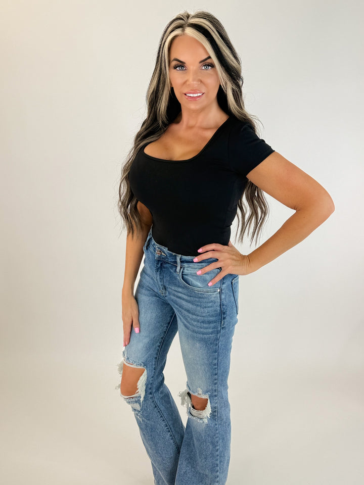 Essential Square Neck Bodysuit (Black)