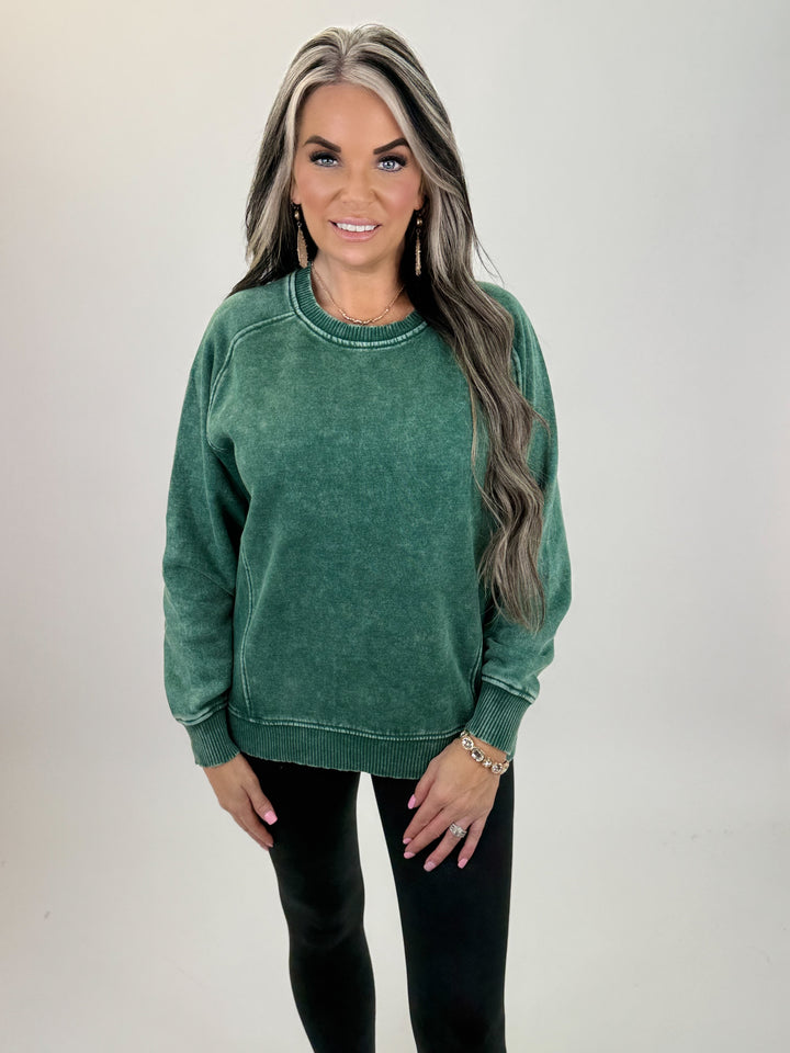 Acid Wash Oversized Fleece Pullover | ZENANA FOREST