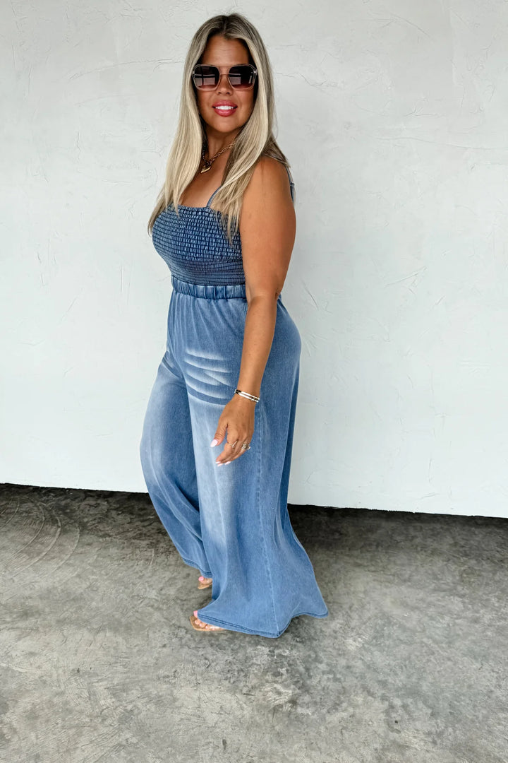 Denim jogger romper