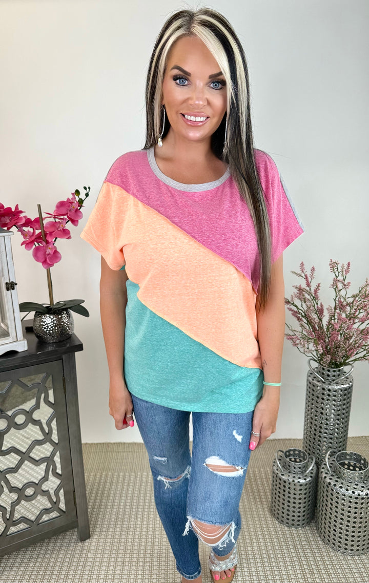 SIMPLE DAYS  COLOR BLOCK TOP - HOT PINK, ORANGE & MINT