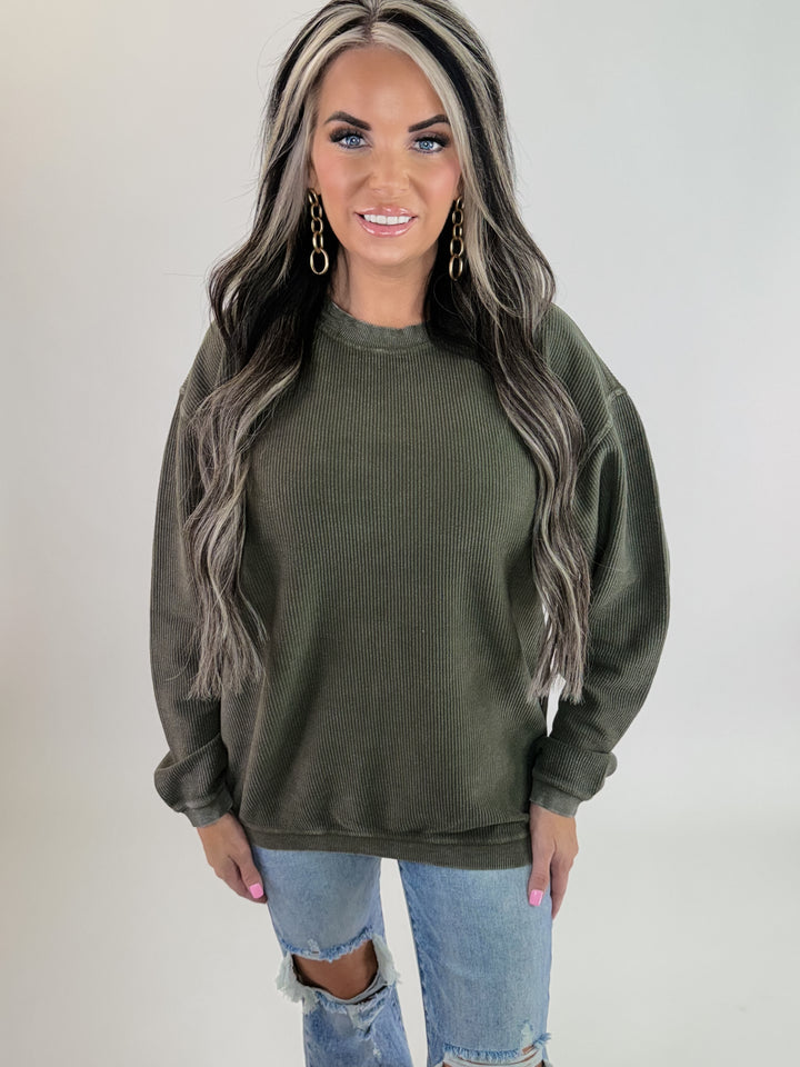 Essential Luxe Corded Crew - Olive - BEST SELLER ALERT