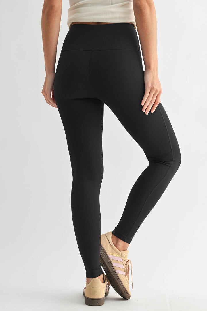 Jacquard Ribbed High-Waisted Leggings: BLACK