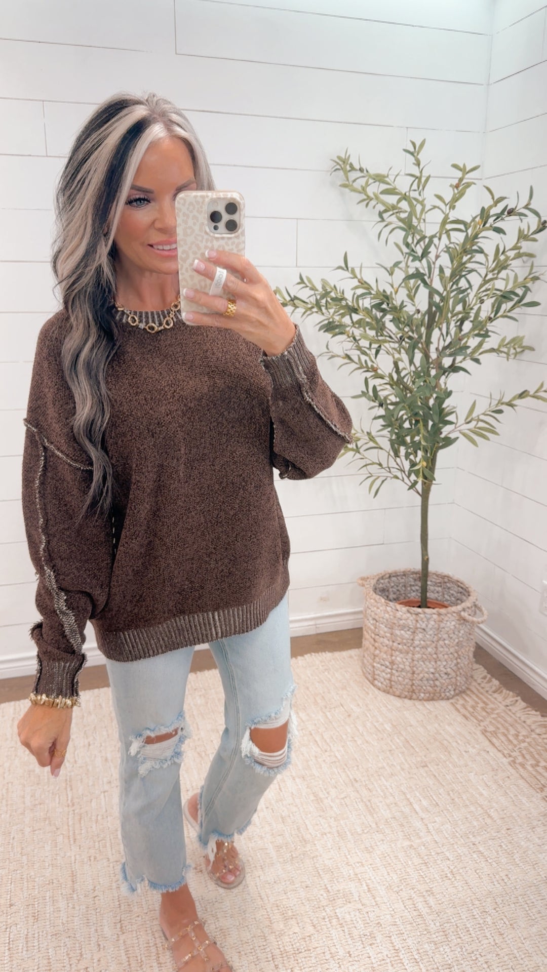 MOCHA MOMENT TEXTURED SWEATER