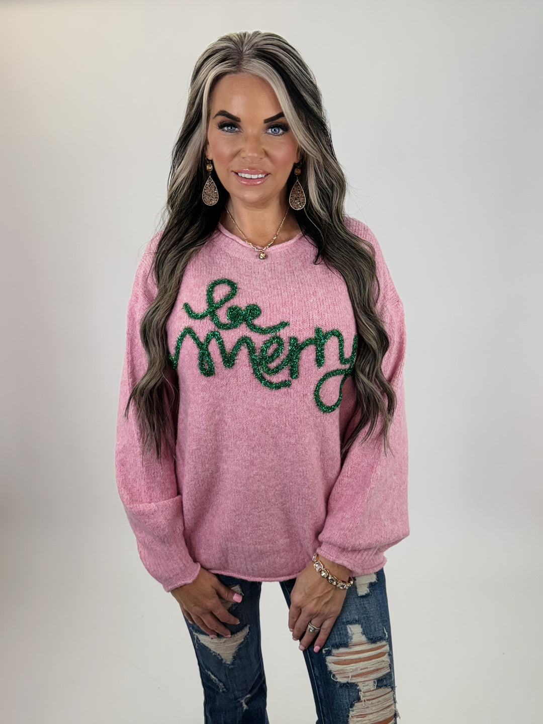 Be Merry  ACCENT SWEATER TOP: PINK