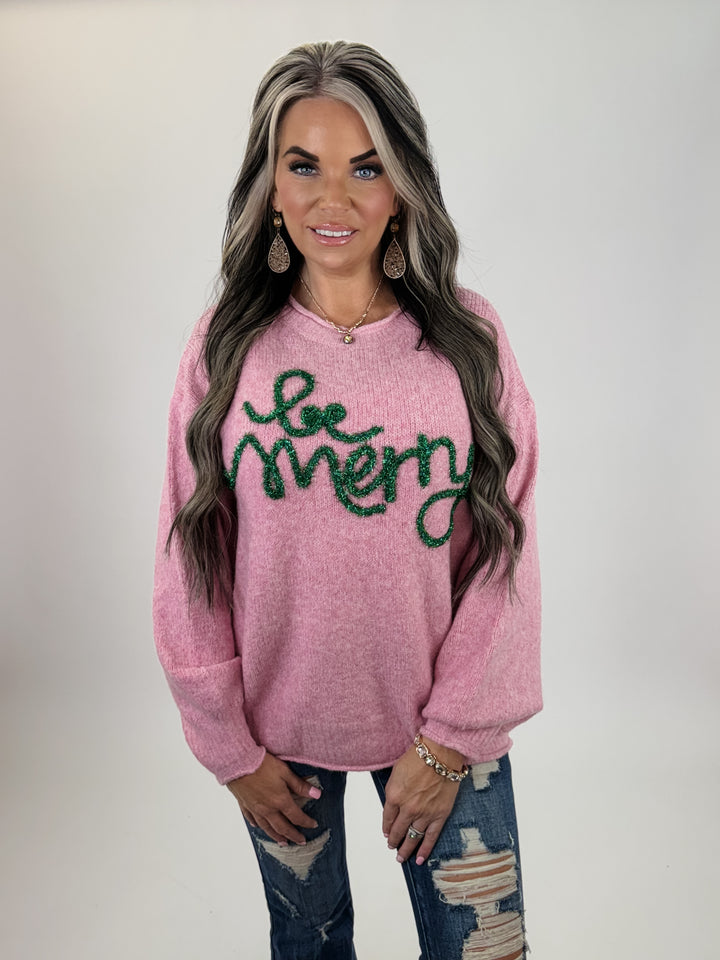 Be Merry  ACCENT SWEATER TOP: PINK
